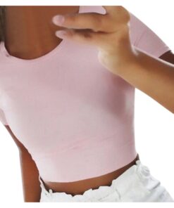 #H30 Solid Color Skinny T Shirt Women Short Sleeve O Neck Casual T-Shirt For Young Girls Gym Sports Crop Top Harajuku Tee Shirt