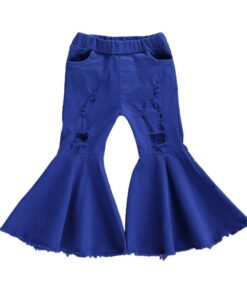 2020 Children Girl Pink Flare Pants Toddler Kids Baby Solid Holes Ripped Boot Cute Flare Long Pants Denim Bell-bottomed Trousers