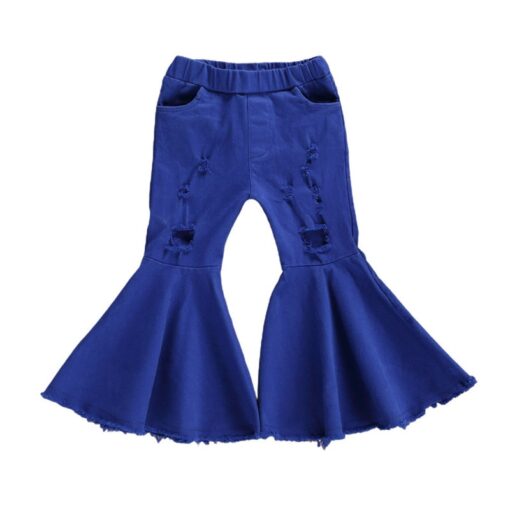 2020 Children Girl Pink Flare Pants Toddler Kids Baby Solid Holes Ripped Boot Cute Flare Long Pants Denim Bell-bottomed Trousers