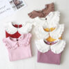 2020 Spring Autumn New Girls Shirts Kid's T-shirt Lapel Lace Casual Fashion White Doll Collar Shirt Children's Clothing