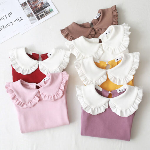 2020 Spring Autumn New Girls Shirts Kid's T-shirt Lapel Lace Casual Fashion White Doll Collar Shirt Children's Clothing