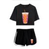 New Charli DAmelio Ice Coffee Splatter Women Two Piece Set Shorts+lovely T-shirt Sexy charli damelio merch Sport suit Girl