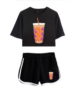 New Charli DAmelio Ice Coffee Splatter Women Two Piece Set Shorts+lovely T-shirt Sexy charli damelio merch Sport suit Girl