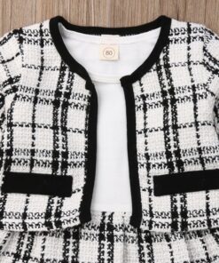 2Pcs Autumn Winter Party Kids Clothes For Baby Girl Fashion Pageant Plaid Coat Tutu Dress Outfits Suit Toddler Girl Clothing Set