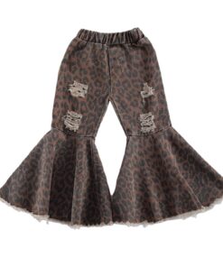 2020 Children Girl Pink Flare Pants Toddler Kids Baby Solid Holes Ripped Boot Cute Flare Long Pants Denim Bell-bottomed Trousers
