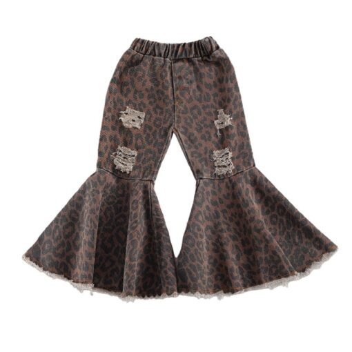 2020 Children Girl Pink Flare Pants Toddler Kids Baby Solid Holes Ripped Boot Cute Flare Long Pants Denim Bell-bottomed Trousers