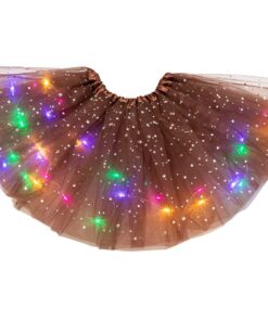Women Girls Kids Neon LED Tutu Skirt Party Stage Dance Wear Pleated Layered Tulle Light Up Short Dress for 3-12 years old