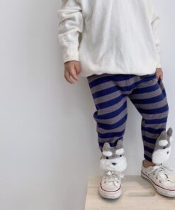 Tonytaobaby Autumn and Winter New Boys and Girls Thick Stripe Three-dimensional Animal Bottomed Knitted Pants