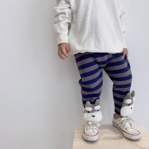 Tonytaobaby Autumn and Winter New Boys and Girls Thick Stripe Three-dimensional Animal Bottomed Knitted Pants