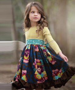 2020 INS Girls Spring and Autum Dress Kids Flower Pastoral Style Striped Long-sleeved Dresses England Cute Princess for Children