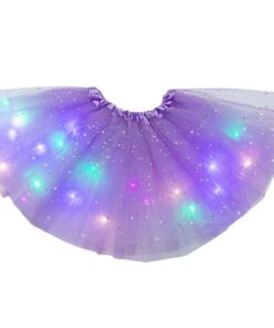 Women Girls Kids Neon LED Tutu Skirt Party Stage Dance Wear Pleated Layered Tulle Light Up Short Dress for 3-12 years old