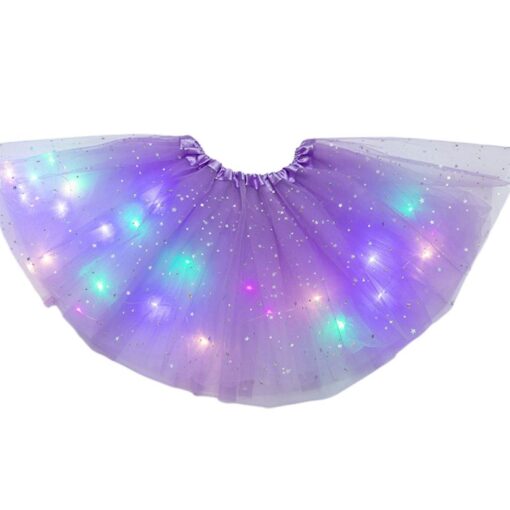 Women Girls Kids Neon LED Tutu Skirt Party Stage Dance Wear Pleated Layered Tulle Light Up Short Dress for 3-12 years old
