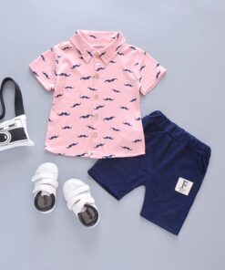 2020 New Baby Shirt Clothing Set Boys Girls Cute Summer Casual Wear Set Cartoon Mustache Top Denim Set Children's Clothes 1-4 Ye