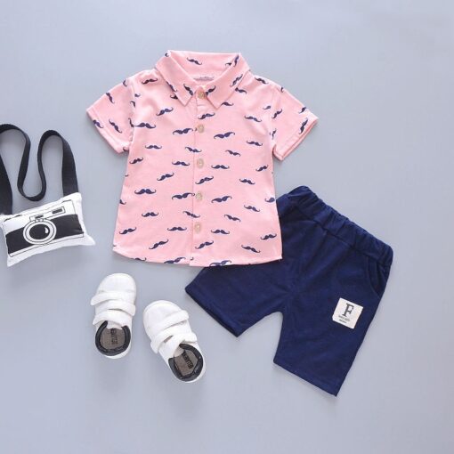2020 New Baby Shirt Clothing Set Boys Girls Cute Summer Casual Wear Set Cartoon Mustache Top Denim Set Children's Clothes 1-4 Ye