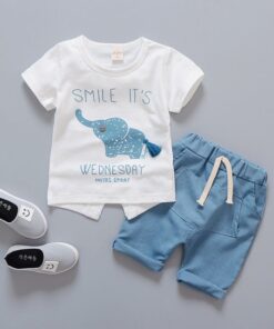 2020 New Baby Shirt Clothing Set Boys Girls Cute Summer Casual Wear Set Cartoon Mustache Top Denim Set Children's Clothes 1-4 Ye