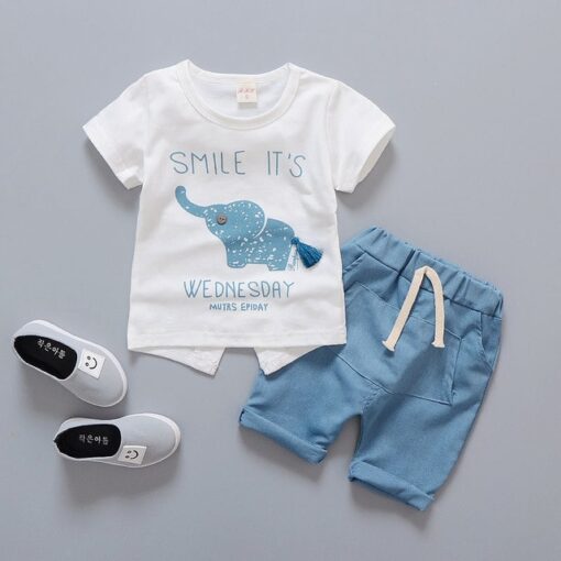 2020 New Baby Shirt Clothing Set Boys Girls Cute Summer Casual Wear Set Cartoon Mustache Top Denim Set Children's Clothes 1-4 Ye