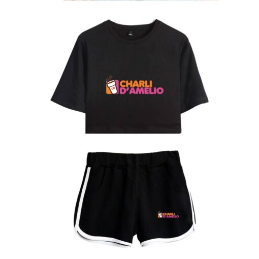 New Charli DAmelio Ice Coffee Splatter Women Two Piece Set Shorts+lovely T-shirt Sexy charli damelio merch Sport suit Girl