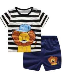 Unni-yun Casual Baby Kids Sport Clothing Plaid Lion Clothes Sets for Boys Costumes 100% Cotton Baby Clothes 6M -4 Years Old