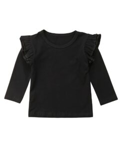 1-5Y Toddler Kids Baby Girls Lace Casual Long Sleeve T-shirt Tee Tops Blouse Clothes Black White Red 3 Colors