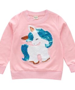 Autumn Girls Sweatshirt Unicorn Sequined Children T-shirt Cotton Long Sleeve Kids Tops Tees Fashion Girls Clothing