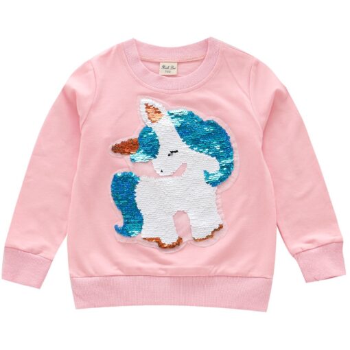 Autumn Girls Sweatshirt Unicorn Sequined Children T-shirt Cotton Long Sleeve Kids Tops Tees Fashion Girls Clothing