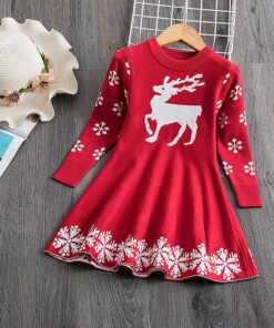 Long Sleeve Dress for Girls 3-8 Years Princess Costume Winter Knitted Kids Red Christmas Dress New Year Autumn Children Clothing