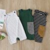 2020 New Baby Boys Girls Clothes Newborn Romper Infant Jumpsuit Summer Cotton Striped Patchwork Rompers Cool Shorts Babies 0-24M