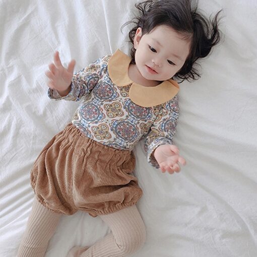 0-5T Autumn Winter Baby Girls Corduroy Thicken Warm Loose Elastic Pants Shorts Solid Color Mid Waist Wild