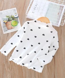 Children Long Sleeves Bottoming Shirt T-Shirt Newborn Infant Kawaii Heart-Shaped High Collar Clothing Toddler Winter Warm Tops