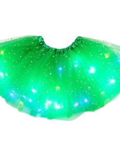 Women Girls Kids Neon LED Tutu Skirt Party Stage Dance Wear Pleated Layered Tulle Light Up Short Dress for 3-12 years old