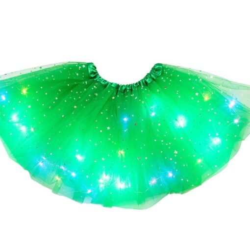 Women Girls Kids Neon LED Tutu Skirt Party Stage Dance Wear Pleated Layered Tulle Light Up Short Dress for 3-12 years old