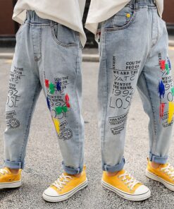 High Quality Color Paint Kids Jeans For Girls Boys Letter Jeans For Boys Girls Autumn Children's Clothing Kids Jeans