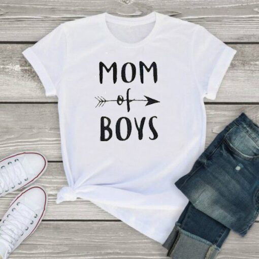 MOM OF BOYS Letter Print T Shirt Women Short Sleeve O Neck Loose Tshirt 2020 Summer Women Causal Tee Shirt Tops Mujer