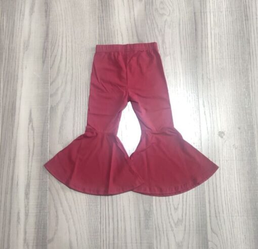 Girlymax fall/winter baby girls children clothes cotton black wine mustard solid color ruffles bell-bottoms pants