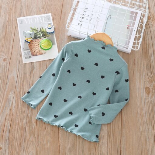 Children Long Sleeves Bottoming Shirt T-Shirt Newborn Infant Kawaii Heart-Shaped High Collar Clothing Toddler Winter Warm Tops