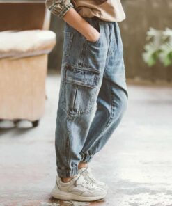 New Jeans For Boys Solid Jeans Pants For Boys Velcro Cargo Pants Kids Jeans Boy Spring Autumn Casual Teenage Clothes For Boys