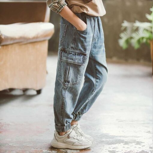 New Jeans For Boys Solid Jeans Pants For Boys Velcro Cargo Pants Kids Jeans Boy Spring Autumn Casual Teenage Clothes For Boys