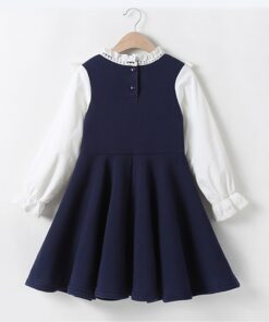 Bear Leader School New Girls Clothing Dress Baby Casual Dress Kids Patchwork Fall Clothes Children Long Sleeve Dress Blue White
