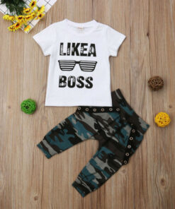 Baby Boys Clothes 2020 Hip Hop Short Sleeve Summer Toddler Infant Like A Boss Letter Tops T-shirt Camo Pants Outfits 2Pcs