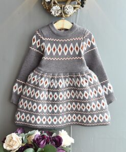 Girls Autumn Dress 2020 New Winter Baby Kids Knitted Bottoming Ladies National Jacquard Long-Sleeved Stretch Slim Sweater Dress