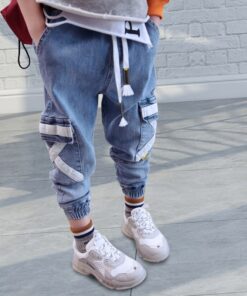 Hip Hop Boys Side Pockets Jeans Cargo Harem Pants Kids Jeans 2019 Casual Blue Denim Elastic Waist Jeans Loose Pants Boy Trousers