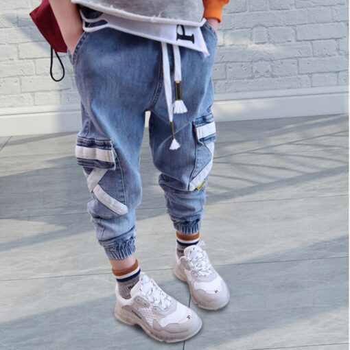 Hip Hop Boys Side Pockets Jeans Cargo Harem Pants Kids Jeans 2019 Casual Blue Denim Elastic Waist Jeans Loose Pants Boy Trousers