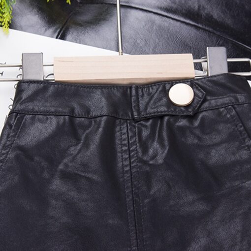 VearDoller Girls Skirt Spring Autumn Fashion Kids Leather Skirt for 1-6Years Baby Girl Button Decoration Children's Skirts