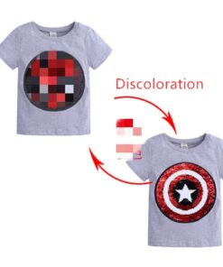 Changing Color and Pattern Switchable Sequins Boys TShirts Kid Fashion Marvel Hero T Shirt Children Top Clothes Summer