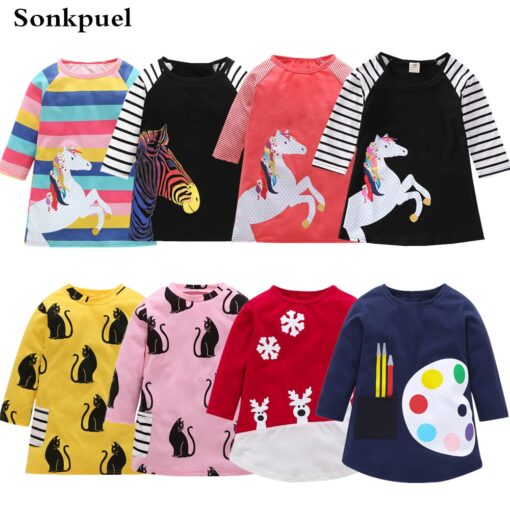 1-7 Years Kids Girl Dress Toddler Baby Long Sleeve Dresses Summer Children Clothing Girls Cotton Princess Dress Kid Tops Outfits