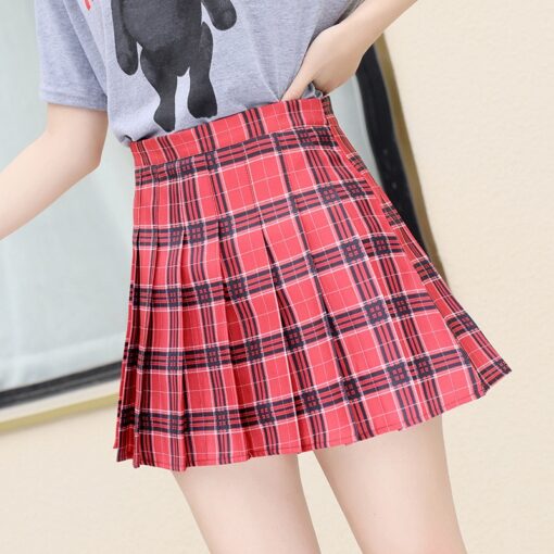 QRWR Summer Women Skirts 2020 New Korean High Waist Plaid Mini Skirt Women School Girls Sexy Cute Pleated Skirt with Zipper