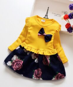Spring Autumn Toddler Girl Dress Cotton Long Sleeve Toddler Dress Floral Bow Kids Dresses for Girls Fashion Girls Clothing
