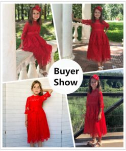 Kids dresses for Girls Christmas Clothes Half-sleeve Lace Party Costume Red Children Elegant Prom Frocks 3-8Y Girls Casual Wear