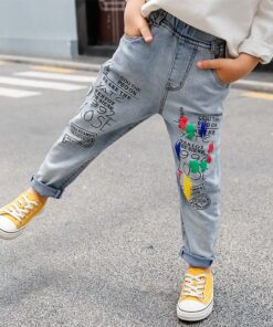 High Quality Color Paint Kids Jeans For Girls Boys Letter Jeans For Boys Girls Autumn Children's Clothing Kids Jeans