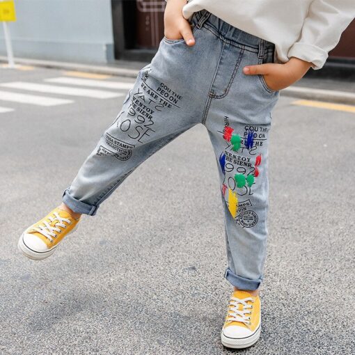 High Quality Color Paint Kids Jeans For Girls Boys Letter Jeans For Boys Girls Autumn Children's Clothing Kids Jeans